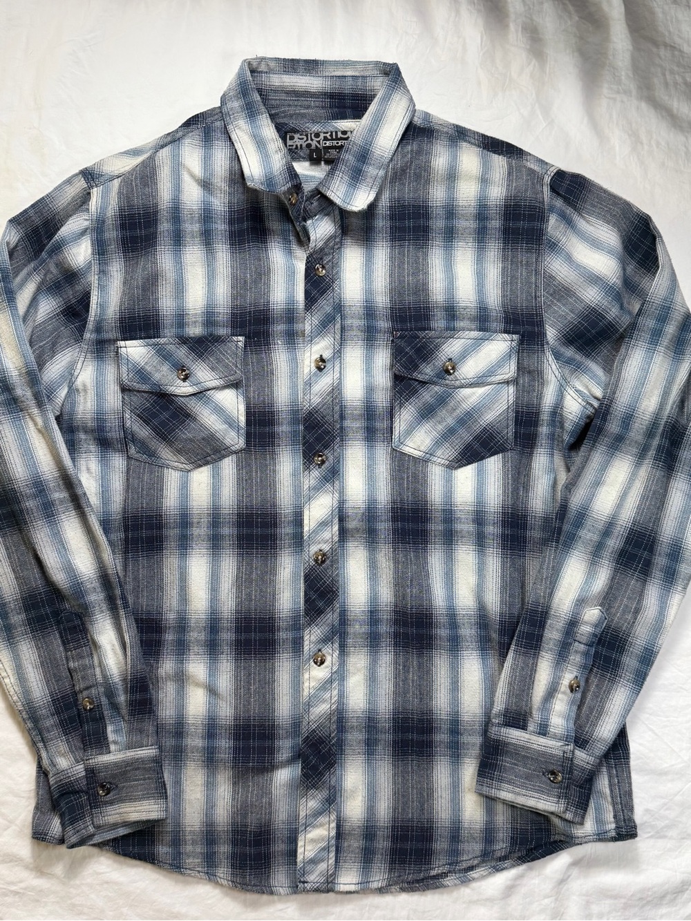 Distortion Men's Casual Navy & White Plaid Button-Down Shirt
